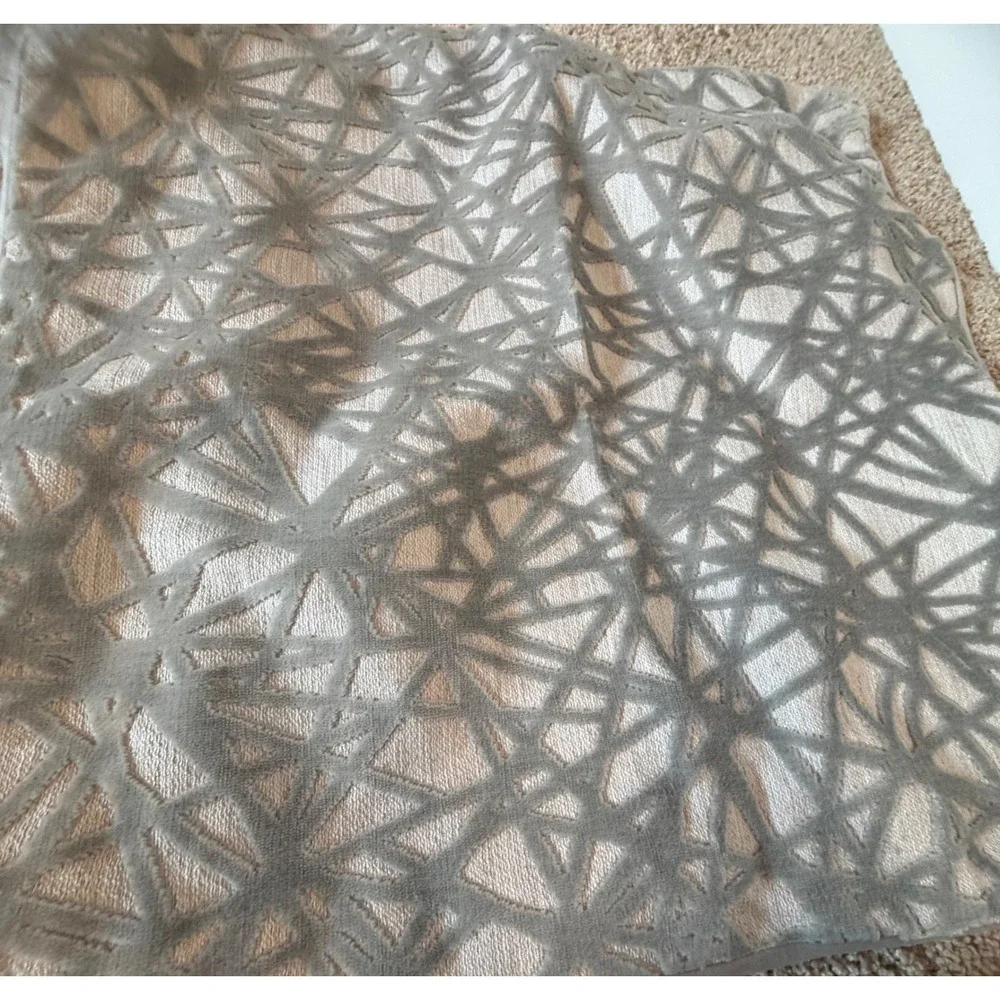 Set of 2 Gray Geometric Cut Velvet Throw Pillow Covers 22x22 Made in UK